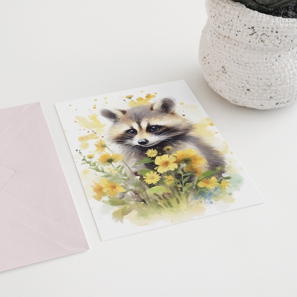 Cute Raccoon Watercolor Wall Art Illustration Print Poster Card Unframed - Picture 6 of 6